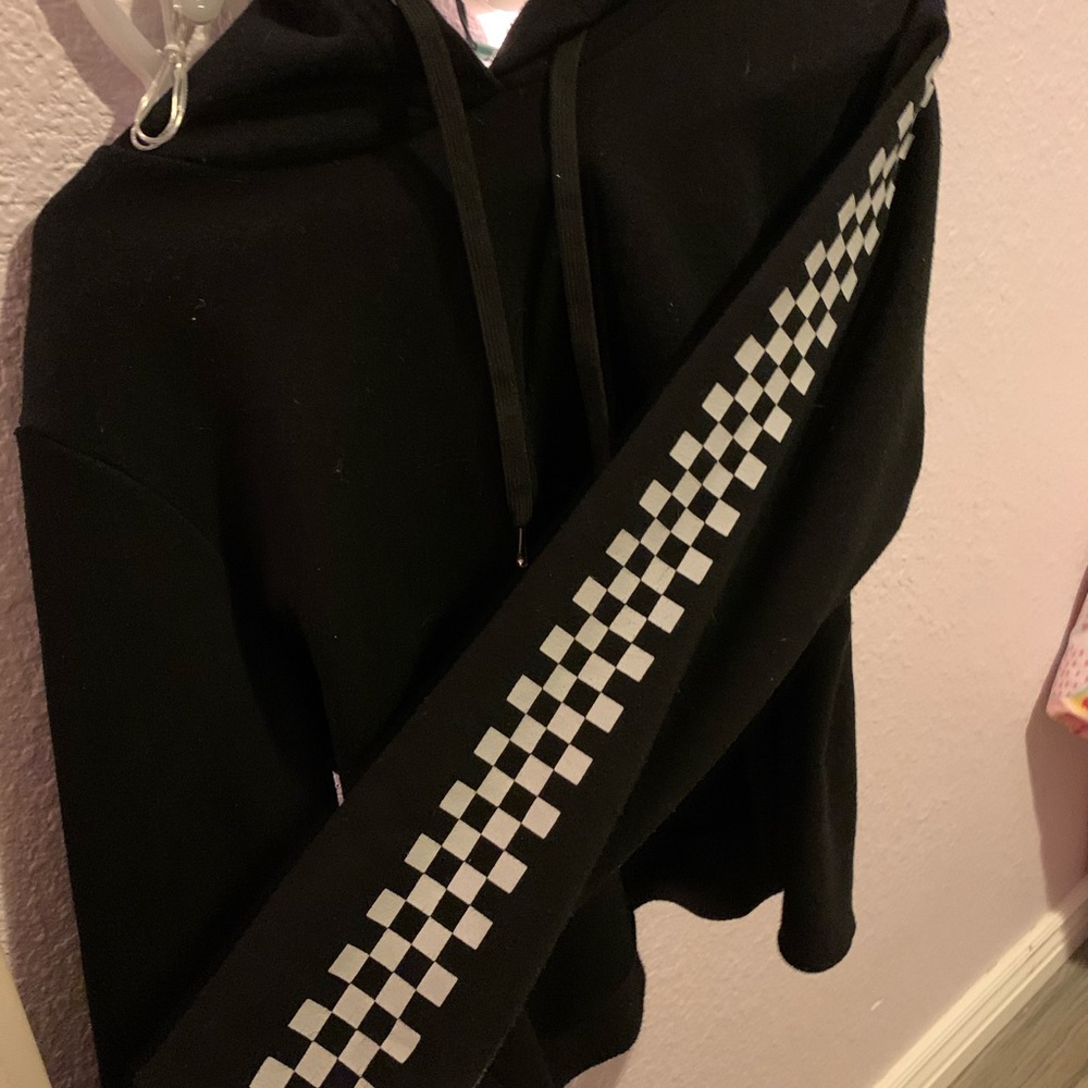 Black Crop Top With Checkers On The Sleeves
